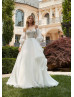 Beaded Ivory Lace Organza Pickup Wedding Dress With Detachable Sleeves